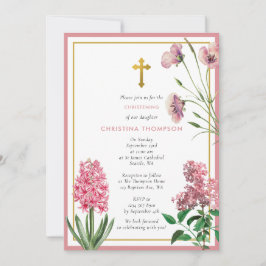 Rosa Botanische Taufe & Gold Christening Girl Einladung