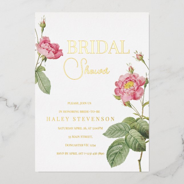 Rosa Botanisches Brautparty Folieneinladung (Vorderseite)