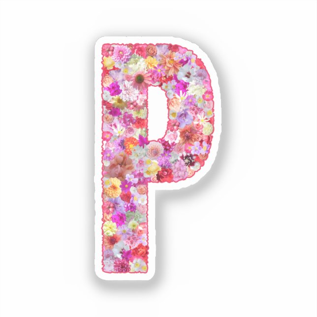 Rosa botanisches Monogramm Blumen-Buchstabe P Init Aufkleber (Vorderseite)