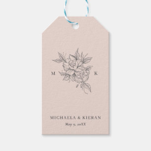 Rosa Botanisches Monogramm Hochzeit Geschenkanhänger