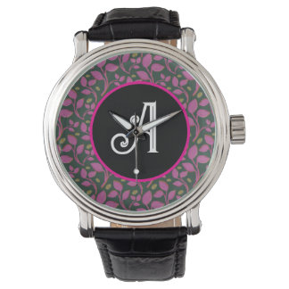 Rosa botanisches Rebenmuster | Elegantes Blumenbla Armbanduhr