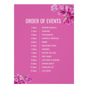 Rosa Bougainvillea Hochzeitsordnung Poster