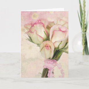 Rosa Bouquet in Rosa und Elfenbein mit Band Karte