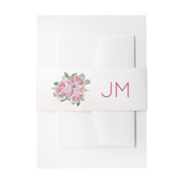 Rosa Bouquet Monogram Wedding Einladungsbanderole