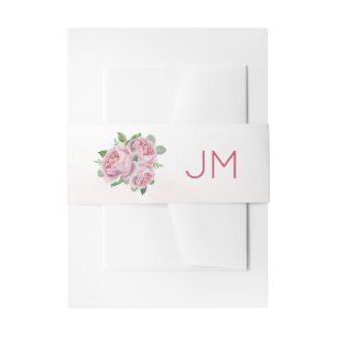 Rosa Bouquet Monogram Wedding Einladungsbanderole