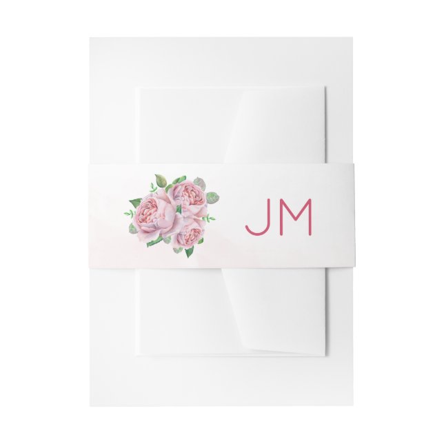 Rosa Bouquet Monogram Wedding Einladungsbanderole (Vorderseite Beispiel)