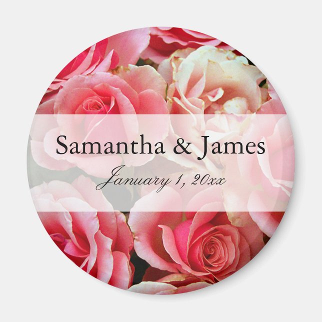 Rosa Bouquet Personalisierte Hochzeit Magnet (Vorne)