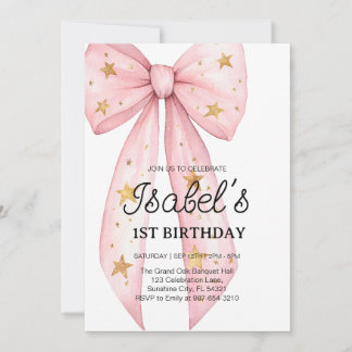 Rosa Bow 1. Geburtstag, Elegant 1. Rosa Band Einladung