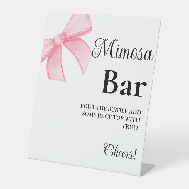 Rosa Bow Bachelorette Mimosa Bar Table Sign Sockelschild (Vorderseite)