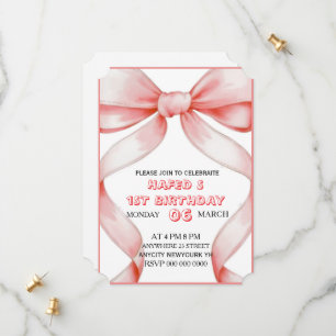 Rosa Bow Birthday Einladung, Girl Pink Geburtstag  Save The Date