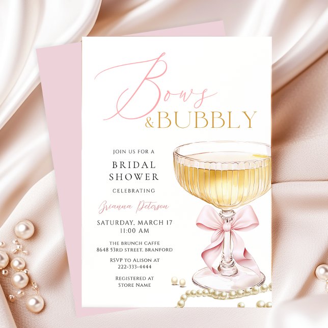 Rosa Bow Brunch & Bubbly Bridal Dusche Einladung (Von Creator hochgeladen)