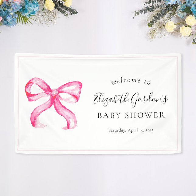 Rosa Bow Coquette Babydusche Elegant Minimal Banner (Von Creator hochgeladen)