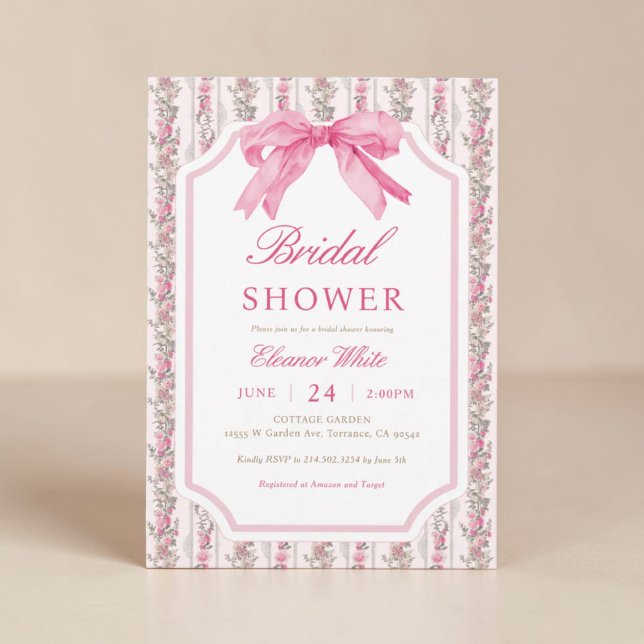 Rosa Bow Coquette Brautparty Einladung (Von Creator hochgeladen)