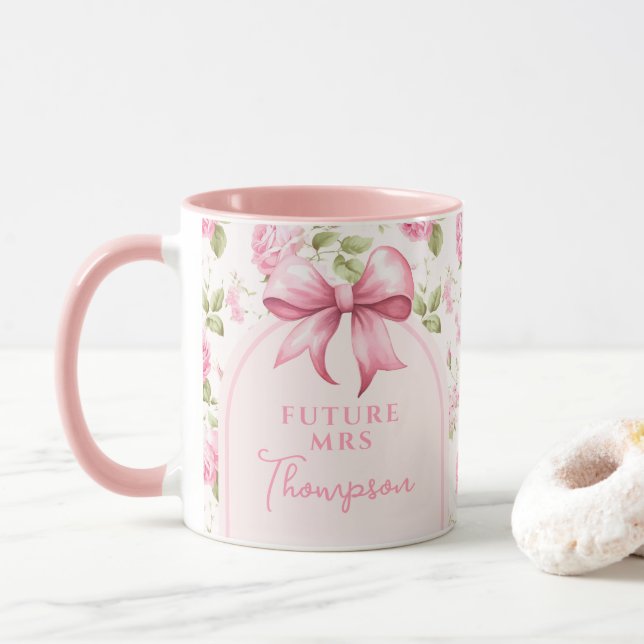 Rosa Bow Coquette Brautparty | Frau Future Tasse (Mit Donut)