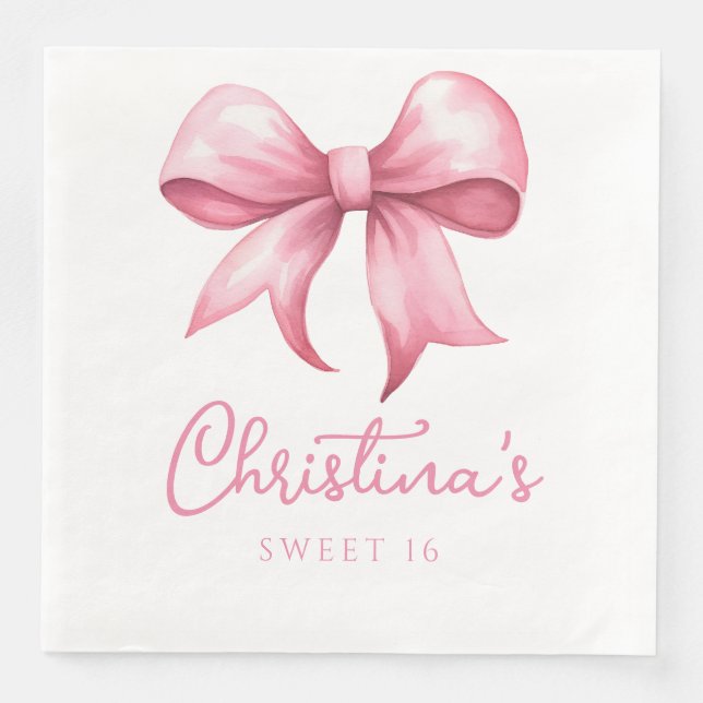 Rosa Bow Coquette Sweet 16 Serviette (Vorderseite)