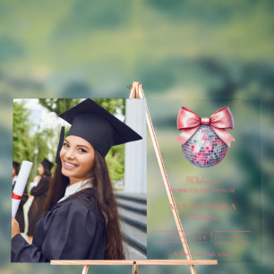Rosa Bow Disco Ball Graduation Party Acrylschild