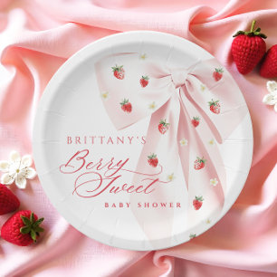 Rosa Bow Erdbeeren Babydusche Pappteller