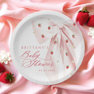 Rosa Bow Erdbeeren Babydusche Pappteller