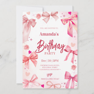 Rosa Bow Geburtstagsparty Einladung