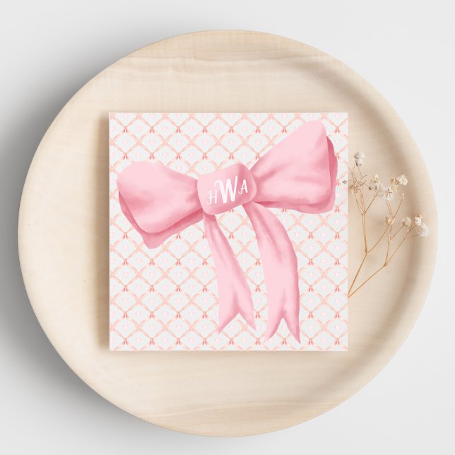 Rosa Bow Monogram Hearts Napkin Serviette (Von Creator hochgeladen)