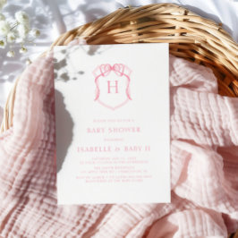 Rosa Bow Monogram Wappen Babydusche Einladung