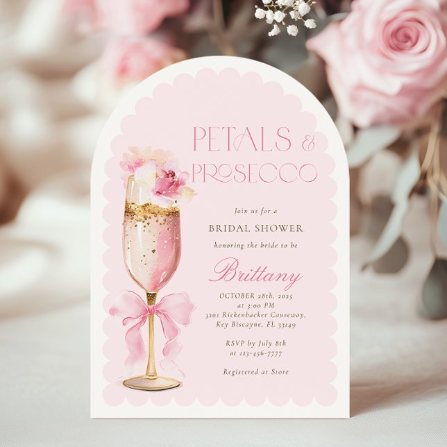 Rosa Bow Petals Prosecco Brautparty Arch Einladung (Von Creator hochgeladen)