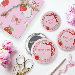 Rosa Bow Rahmen Strawberry Geburtstag Button