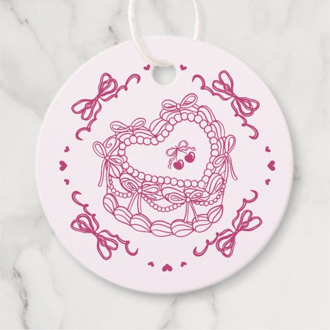 Rosa Bow Retro Herz Coquette Bacheloretto Geschenkanhänger (Vorderseite)