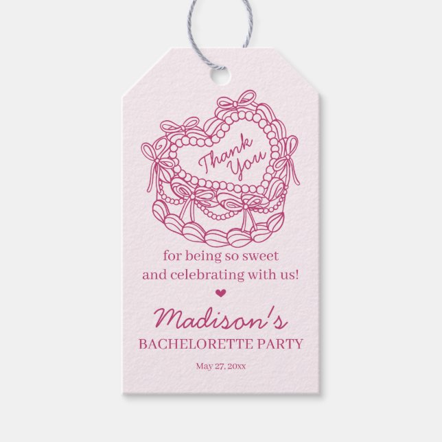 Rosa Bow Retro Herz Coquette Bacheloretto Geschenkanhänger (Vorderseite)