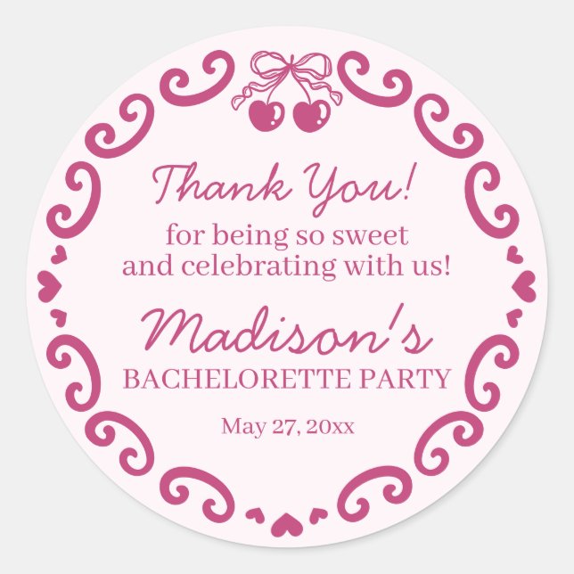 Rosa Bow Retro Herz Coquette Bacheloretto Runder Aufkleber (Vorderseite)