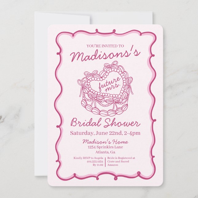 Rosa Bow Retro Herz Coquette Brautparty Einladung (Vorderseite)