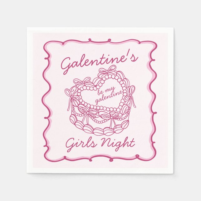 Rosa Bow Retro Herz Coquette Kuchen Galentine Serviette (Vorderseite)