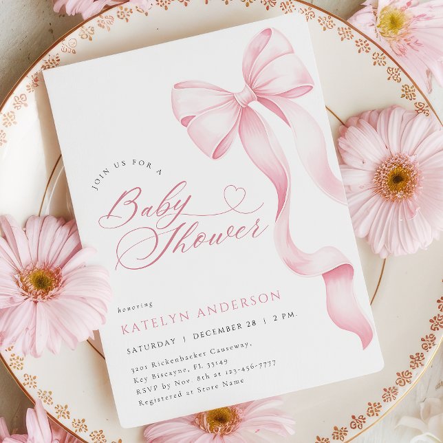 Rosa Bow Ribbon Babydusche Einladung (Von Creator hochgeladen)
