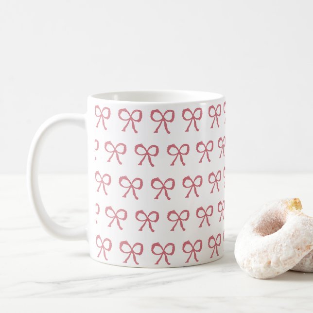 Rosa Bow Ribbon Liebe Muster Valentine Kaffeetasse (Mit Donut)