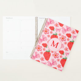 rosa Bow und Strawberry Coquette Muster Monogramm Planer