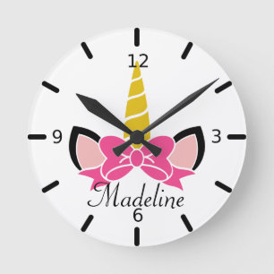 Rosa Bow Unicorn Runde Wanduhr