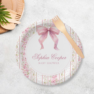 Rosa Bow Vintag Coquette Babydusche Pappteller