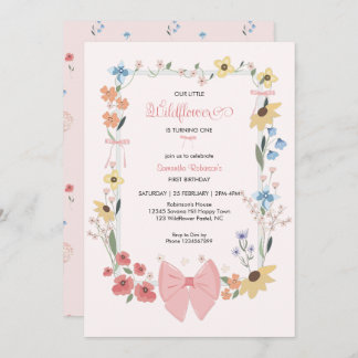 Rosa Bow Wildblume 1. Geburtstag Einladung
