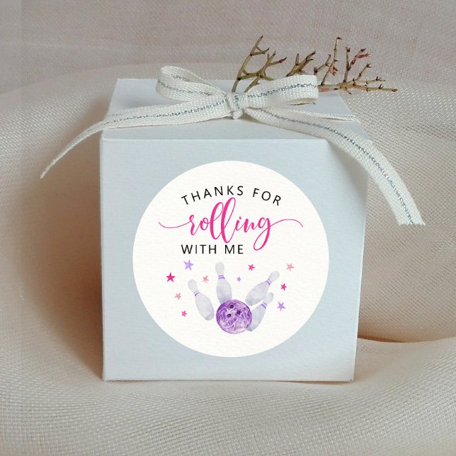 Rosa Bowling Kindergeburtstag Gastgeschenk Runder Aufkleber (Von Creator hochgeladen)