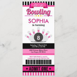 Rosa Bowling Ticket Pass Einladung zur Geburtstags