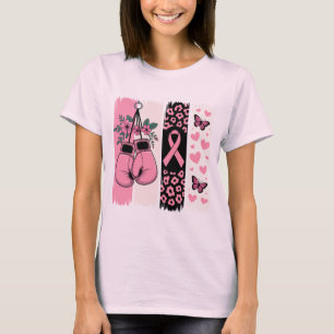 Rosa Boxhandschuhe und Leopard Print Breast Cancer T-Shirt