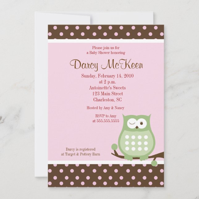 Rosa & Braun Dot Kinderdusche Einladung (Vorderseite)