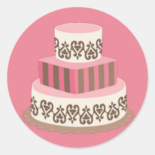 Rosa/braun Hochzeitstorte Gefälligkeitskleber Runder Aufkleber
