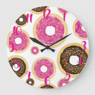 Rosa & Braun Sprinkle Donuts Moderner Spaß Niedlic Große Wanduhr