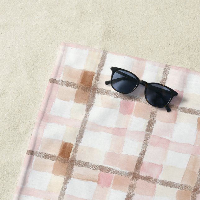 Rosa Braun Weiße Karierte Streifen Strandtuch (Beispiel)
