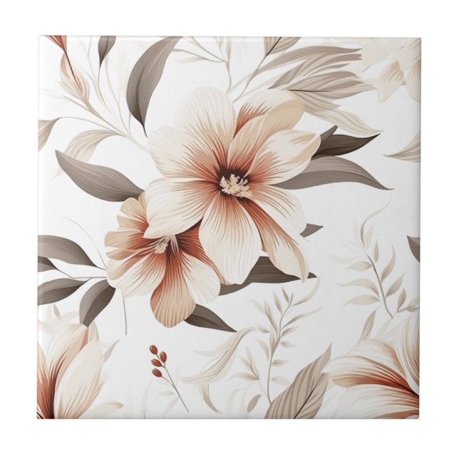 Rosa Braune Aquarell-Wildblume Fliese (Vorderseite)