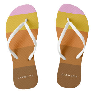 Rosa Braune Breite Abstrakte Streifen Personalisie Flip Flops