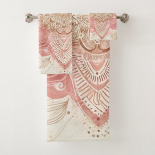 Rosa Braune Creme Mandala Bohemian Boho Mode Badhandtuch Set