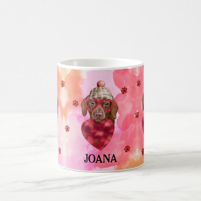 Rosa braune Dackel Valentinstag Kaffeetasse (Mittel)