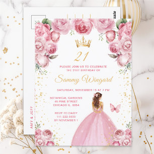 Rosa-braune Haar Prinzessin Geburtstagsfeier Postkarte
